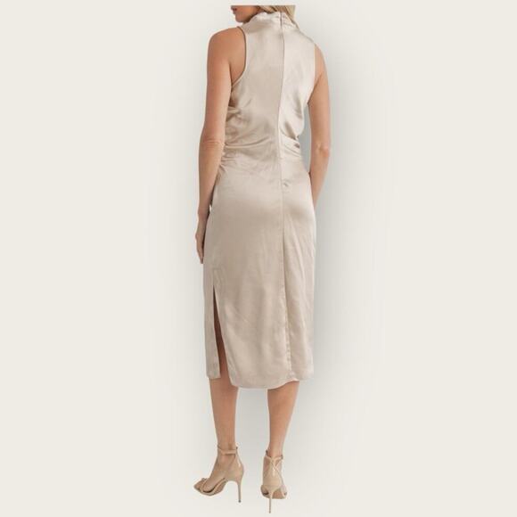 NWT | LUSH | Mock Neck Satin Midi Dress | Irish Cream | Large - Picture 3 of 14